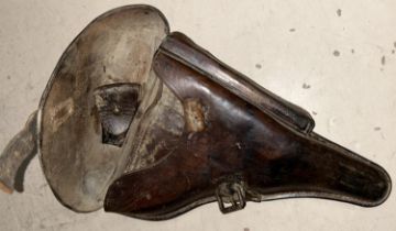 A WWII period leather Lugar pistol holster stamped Sattler-Jnnung Hannover