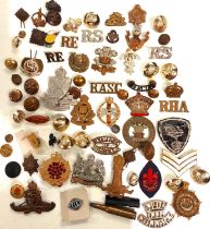 A collection of military cap badges and others.