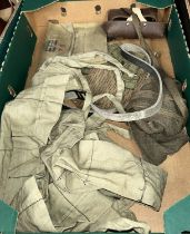 A collection of vintage military pouches, canvas straps etc.