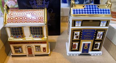 2 Royal Crown Derby paperweight cottages:- St James's Millinery/Military Tailer's and The Post