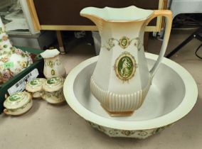 An Adams & Sons late 19th century/early 20th century wash stand set with jug and bowl, other