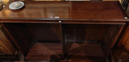 A 5 height bookcase in mahogany effect; a similar smaller bookcase