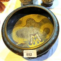 An early 20th century brass cloisonné shallow bowl, seal marks to the reverse, dia. 20cm, on