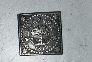 An unusual Glasgow 1819 square token with tree symbol