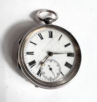 A hall marked silver open faced pocket watch with white enamel dial