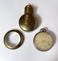 A Waltham silver pocket watch in original miner's pear case; a similar miner's pear case