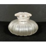 A LALIQUE scent bottle of squat ribbed form, the stopper moulded with 3 moths, R. Lalique, France,