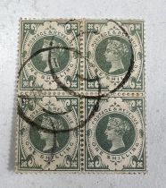 GB: QV, 1s green, SG 211, used block of 4