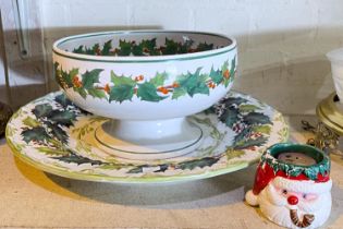 A COPELAND semi porcelain Christmas cake dish, with relief decoration of holly and mistletoe, 19th