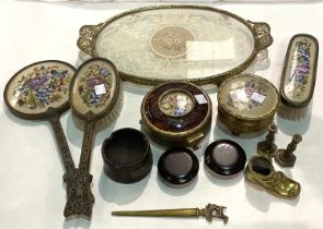 A dressing table set in gilt metal and petit point
