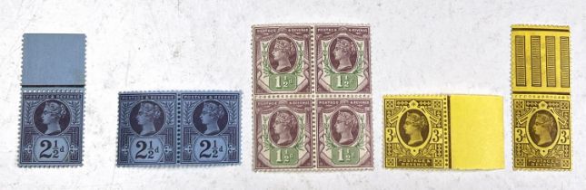 GB: QV, 1 1/2d SG 198 block of 4, U/M. 5 further stamps all U/M except light hinge mark to border of