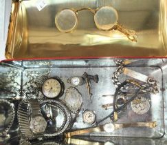 A pair of gold plated pince nez, hallmarked silver link bracelet, other items