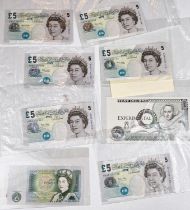 Six £5 notes (Elizabeth Fry); a £1 and 10s. note