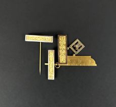 A 9ct gold Masonic jewel craft past master and a similar pin, 28gms