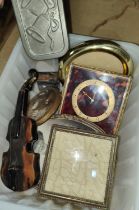 A tortoise shell violin, vintage clock etc