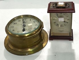 A ship's clock; a reproduction carriage clock; small collectables