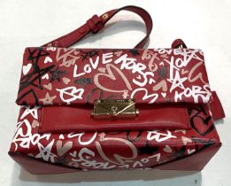 Michael Kors - CECE Graffiti print red leather small shoulder bag in red with outer bag and tags