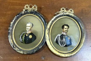 Two 19th century continental miniatures of military gentlemen in brass frames, 9cm