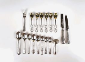 A selection of hallmarked silver ornamental teaspoons; etc., 5.5oz; a set of 6 spoons with ornate