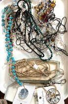 A selection of costume jewellery including 2 crystal necklaces, bead and other necklaces,