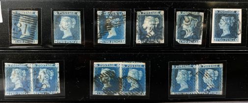 GB: QV, 2d Blue, used, a group of 24 examples including 7 horizontal and 2 vertical pairs