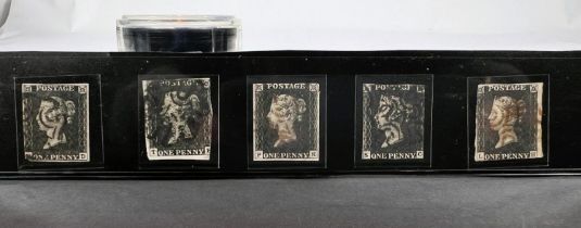 GB: QV, 1d Black, used, a group of 5 examples