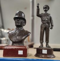 A Military police retirement statue in bronze effect resin on wooden base, height 26cm and a similar