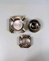 Three pieces of hallmarked silver:  2 square ashtrays and a small bowl, 4.5gm