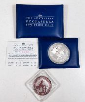 A 1998 silver proof 1oz Kookaburra with coa, and another (bullion issue)