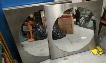 Five modernist circular wall mirrors with square brushed steel frames 80x80cm