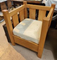 An Arts & Crafts ash armchair, upholstered drop in seat, by LINSTOCK FURNITURE for CHILDS & CO