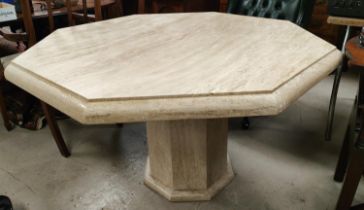 A large octagonal marble table with column pillar diameter 121cm