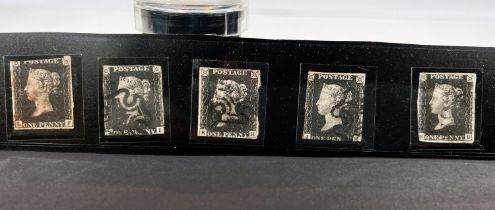 GB: QV, 1d Black, used, a group of 5 examples