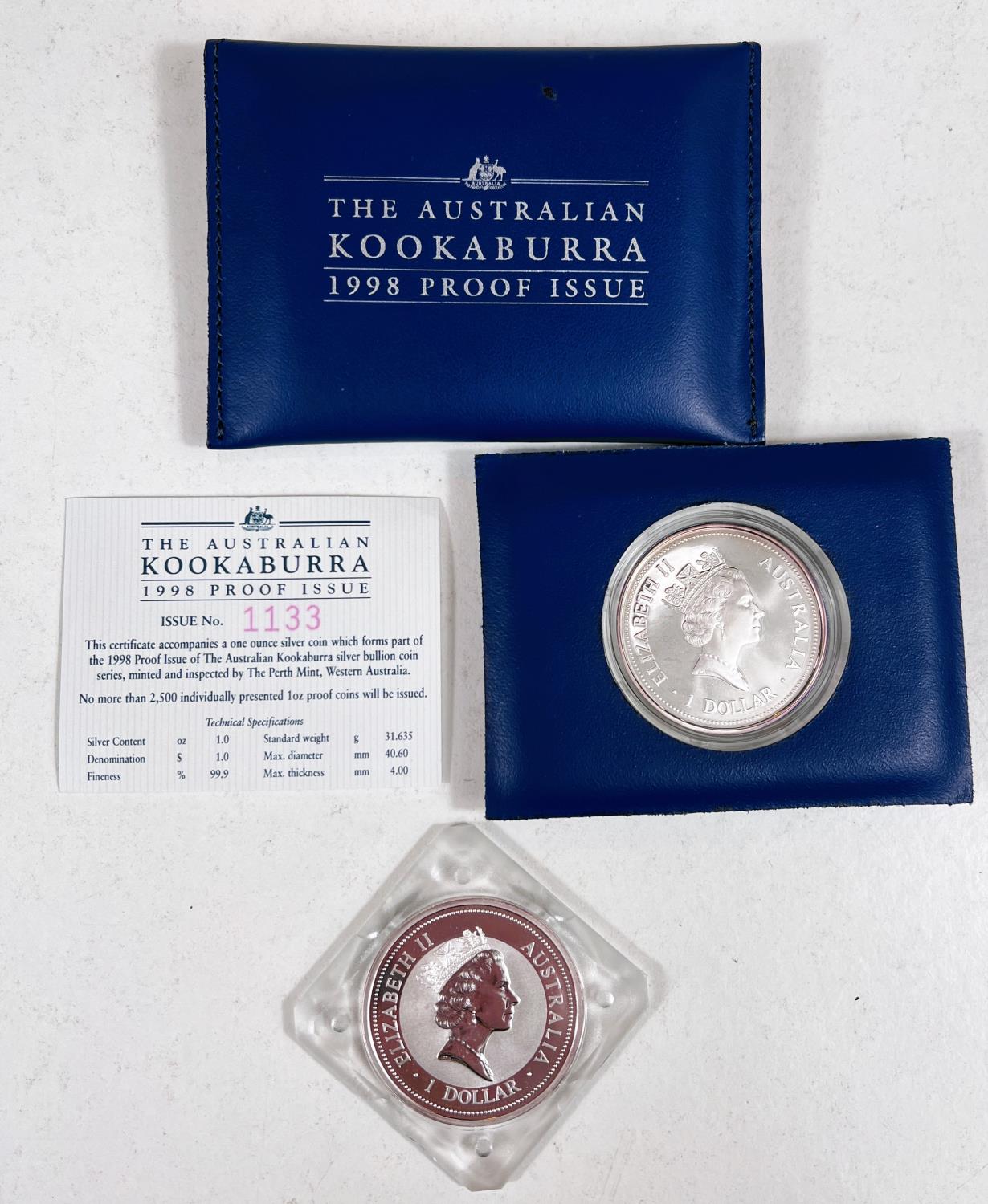 A 1998 silver proof 1oz Kookaburra with coa, and another (bullion issue) - Image 2 of 2