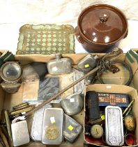 A selection of collectables:  hip flasks; riding crop; Rolls razors; etc.