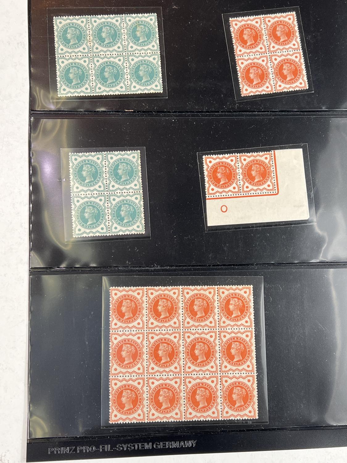 GB: QV, 1/2d orange and green, various examples, 12 block creased, corner pair M/M others U/M