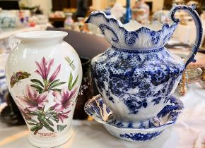 A large blue & white jug; other decorative china