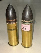Two French WWI 37 Pom-Pom solid shot round in brass casing.