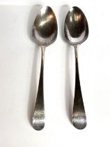 A Georgian pair of Old English pattern tablespoons, monogrammed, London 1792, 4oz