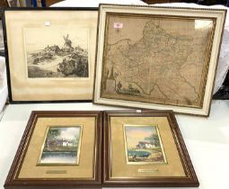 An 18th/19th century map of Poland & Lithuania; an early 20th century signed etching:  farmhouse and