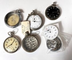 Two military style pocket watches (1 a.f.); pocket watch parts
