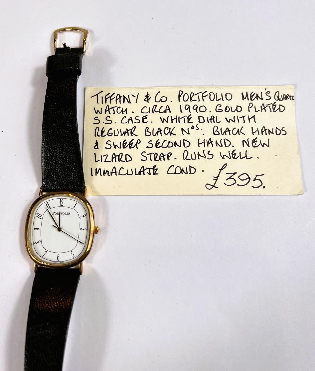 A Tiffany & Co 'Portfolio' gents quartz watch c. 1990's on leather strap