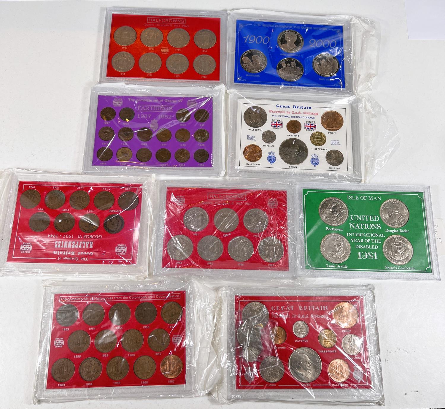 A selection of GB pre-decimal coins in plastic cases