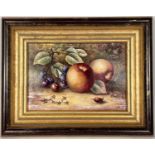 James Skerrett: A Royal Worcester rectangular wall plaque hand painted with fruit 12 x 17cm,