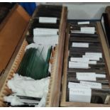 Two boxes of lantern slides with views etc