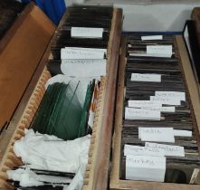 Two boxes of lantern slides with views etc