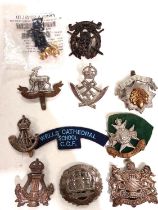 A collection of military cap badges.