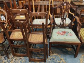 A 19th century mahogany shield back armchair , 4 cane seat bedroom chairs; a Georgian style oval