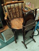 A 19th century stick back kitchen chair; a 4 height folding cake stand