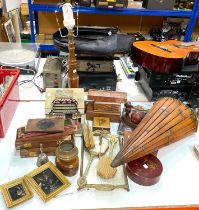 A selection of wooden boxes and treen; magic lantern slides; etc.